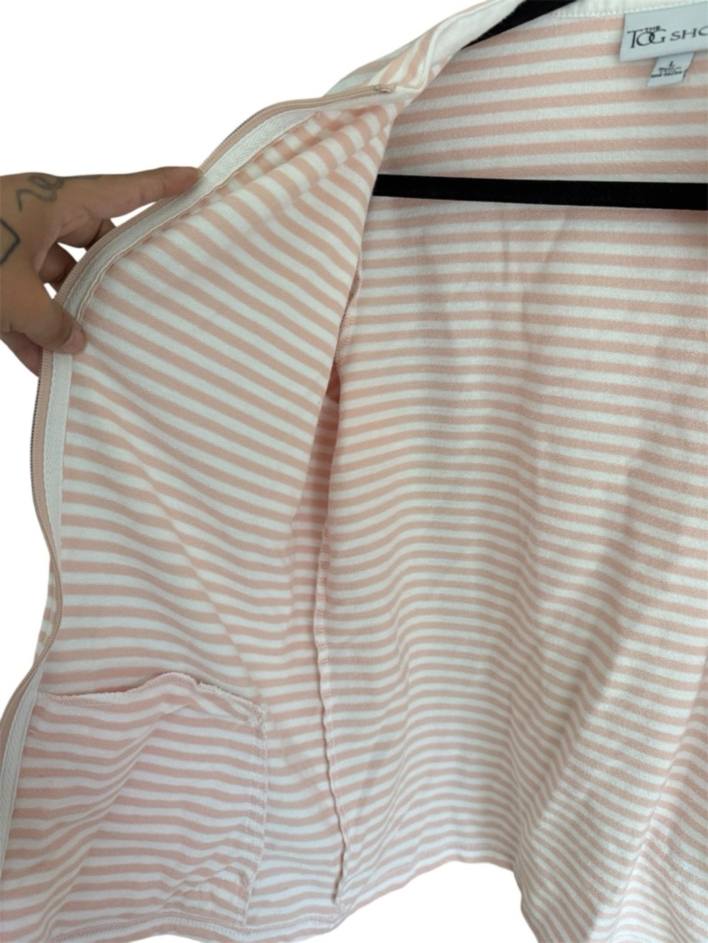 The Tog Shop Coral White Stripe Zip Jacket Women L Cotton Blend Lightweight - Picture 5 of 6